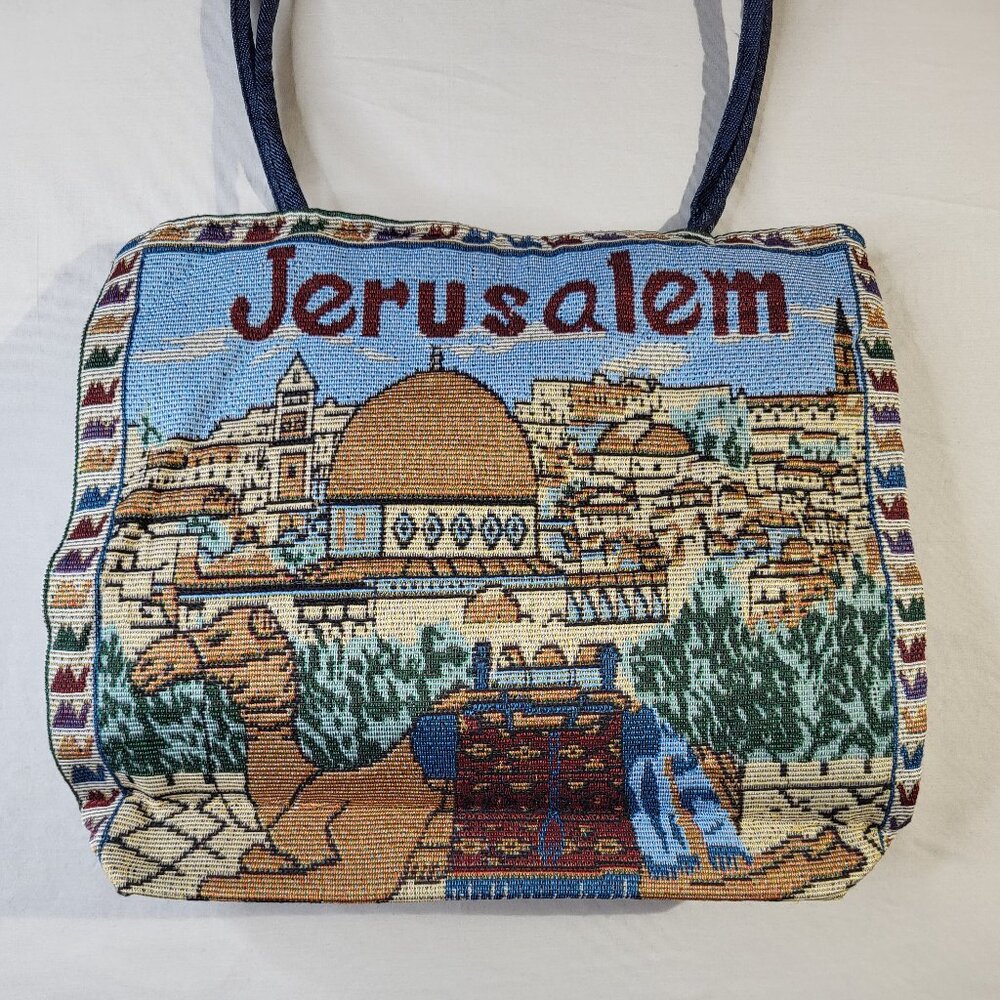 Jerusalem Israel Jewish  Tote Bag With Camel Art, Zipper Expansion, Double Strap